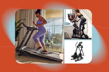 a collage of some of the best home exercise equipment for weight loss